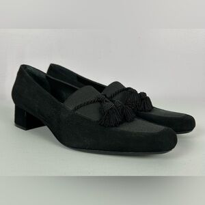 Talbots Black Suede Heel Shoes with Tassels Size 8